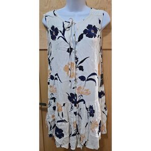 Forever 21 Floral Sleeveless Button-Front Dress With Tiered Skirt & Tie Neckline